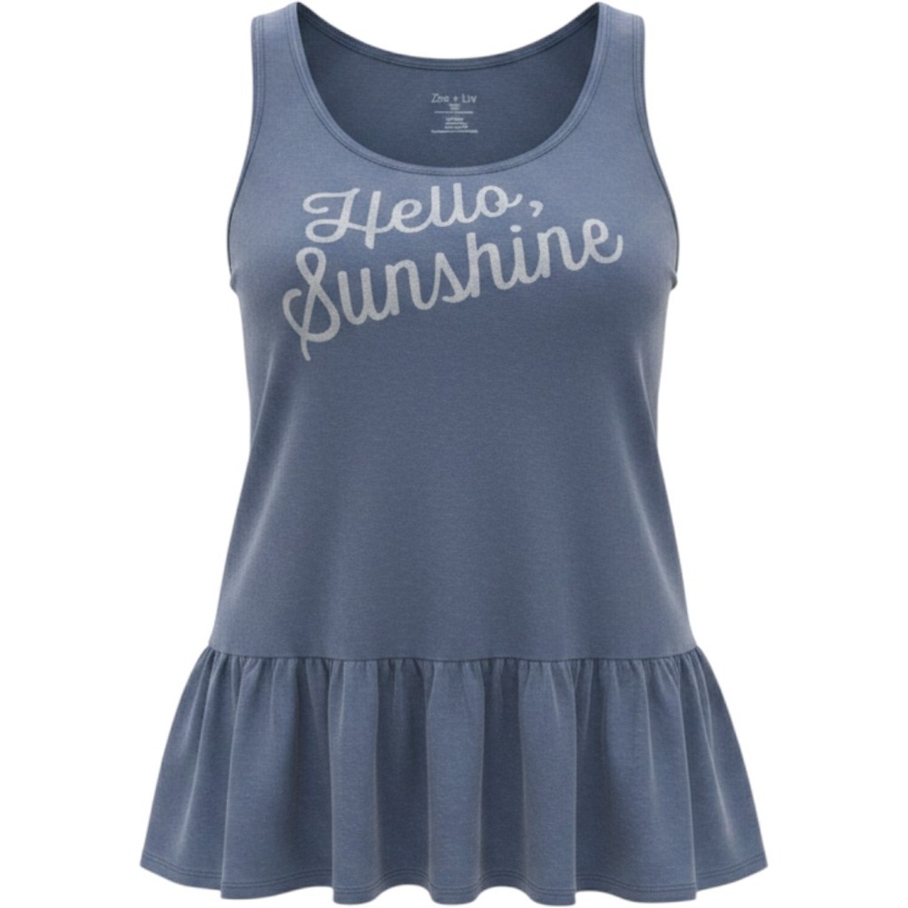 Zoe + Liv Womens Hello Sunshine Graphic Peplum Tank Top Blue Small RN117508